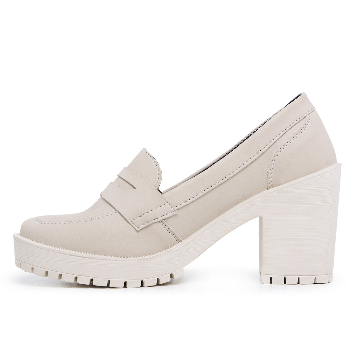 Sapato Mocassim Feminino Oxford Salto Médio Tratorado Off White - Rosária